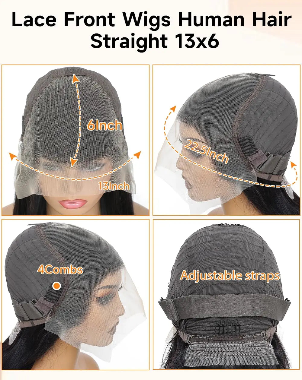 HD lace front straight human hair wig worn on model