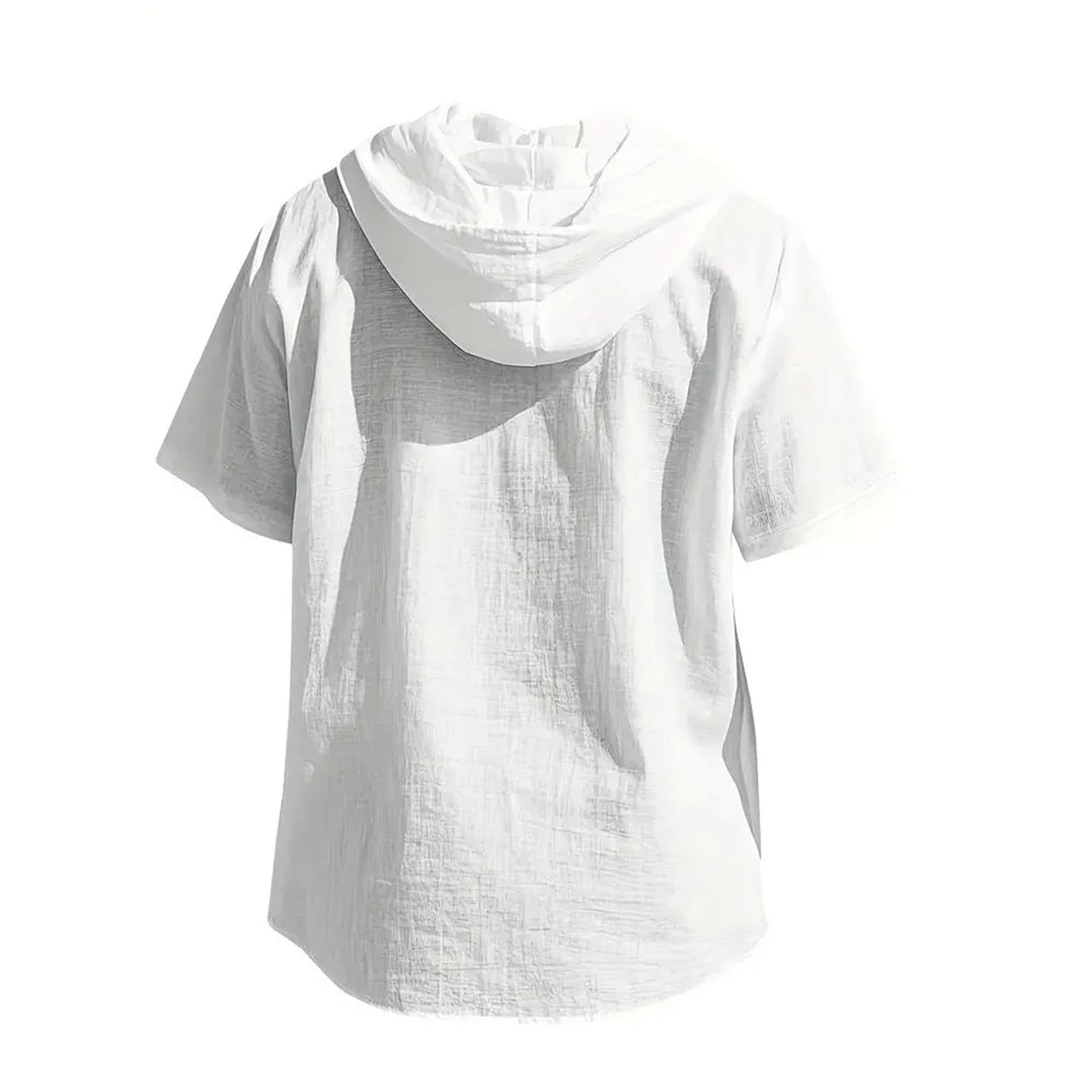 Hooded linen shirt front view white