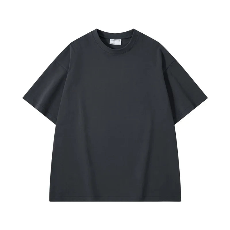 Men's heavyweight oversized drop shoulder tee worn casual outfit black