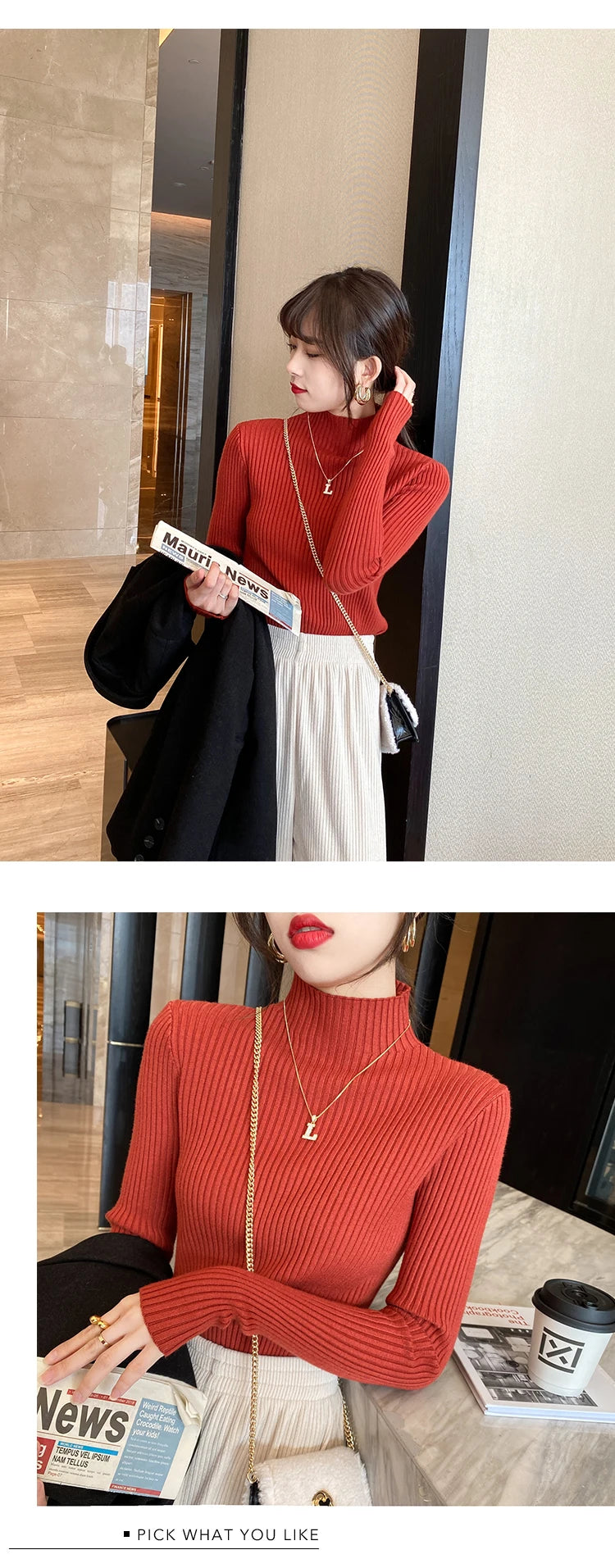  Slim turtleneck sweater khaki styled with jeans