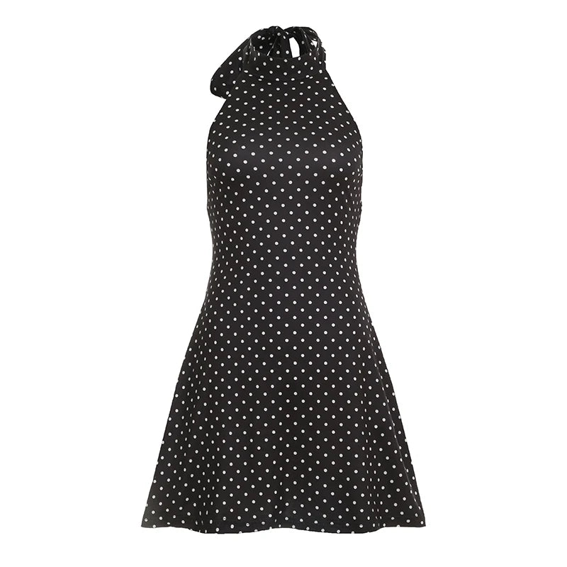 Polka dot halter dress full length view