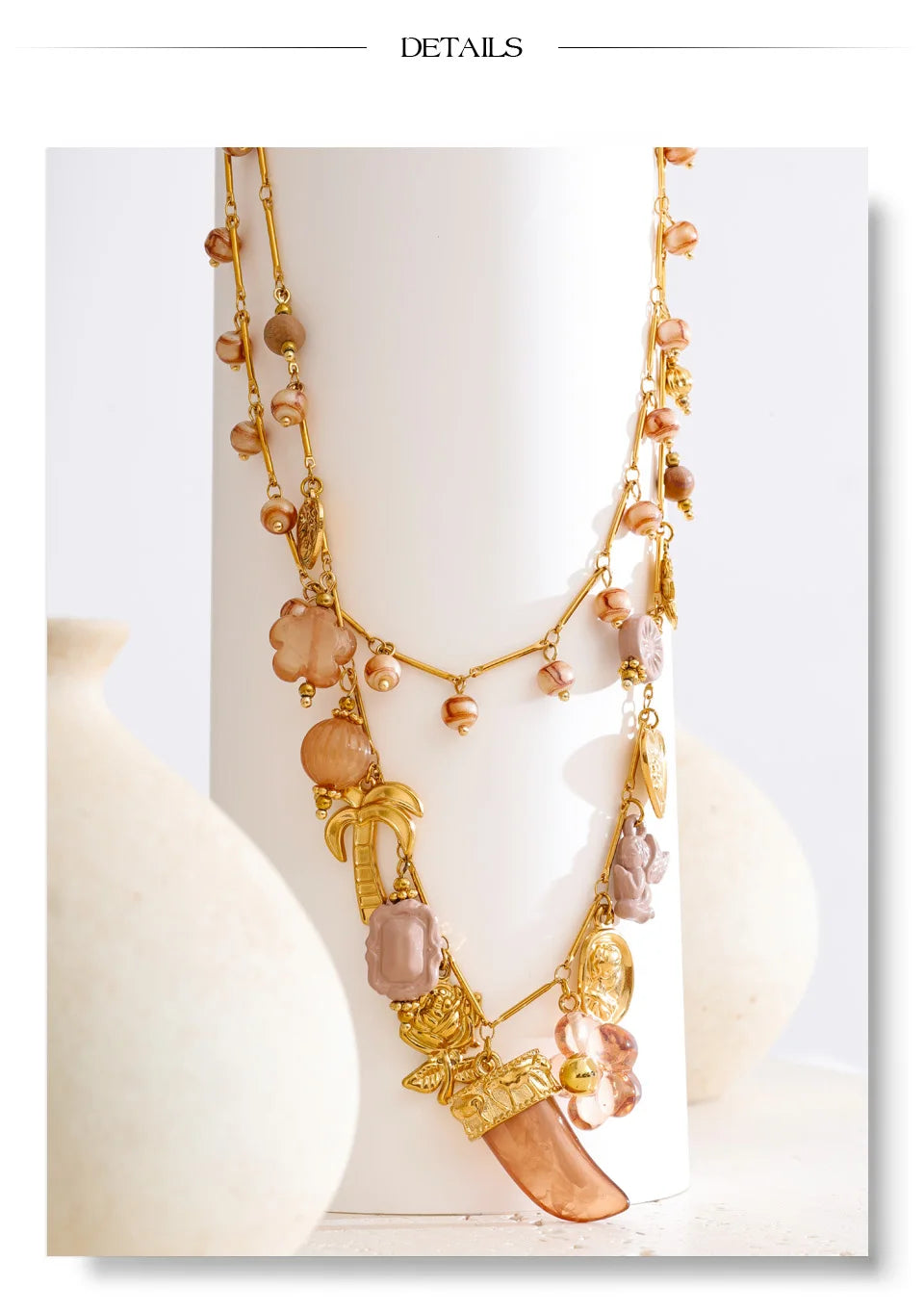 Double-layer resin charm necklace pendant close-up