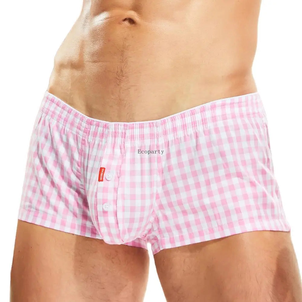 Men's cotton plaid boxer shorts worn model