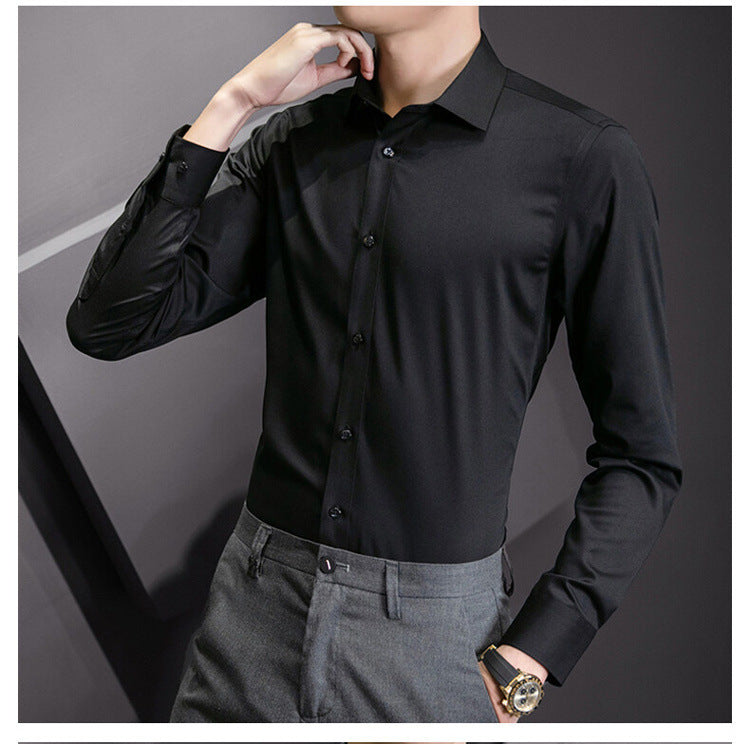 Slim fit business shirt front view navy blue