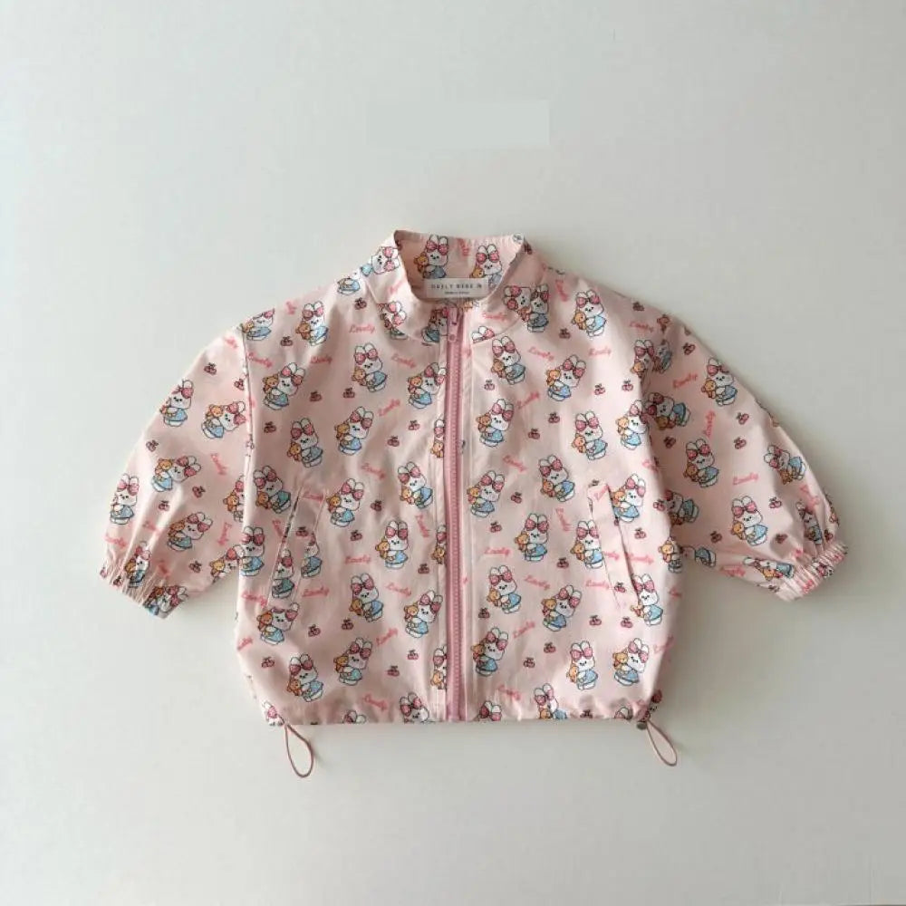 Baby cartoon print sun jacket worn by child