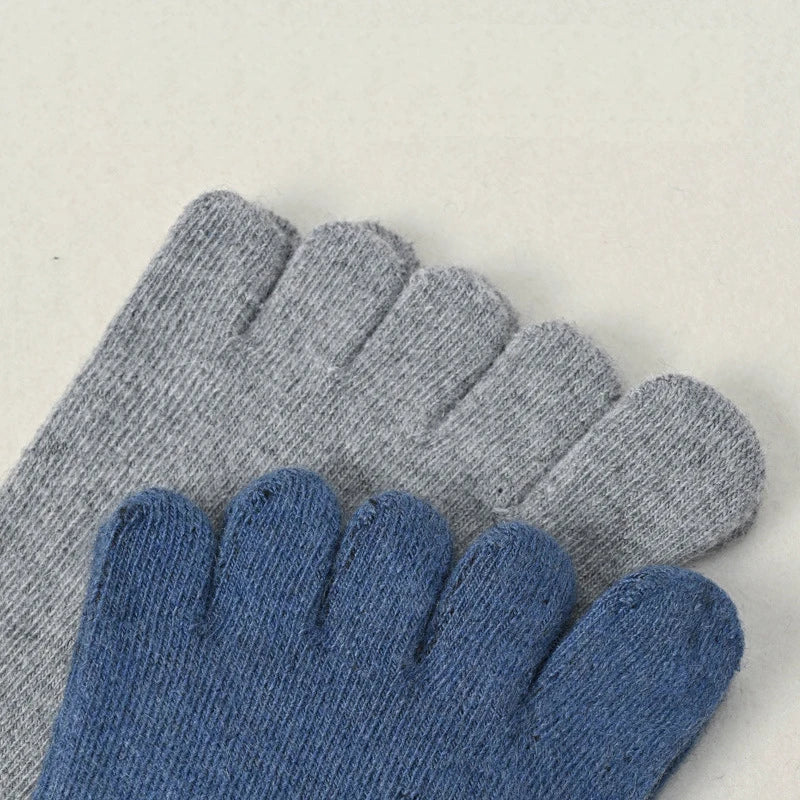 Wool toe socks worn on feet