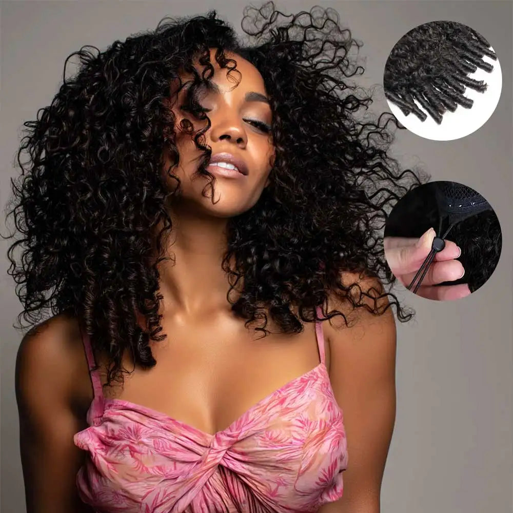 Burmese curly hd lace wig worn on model