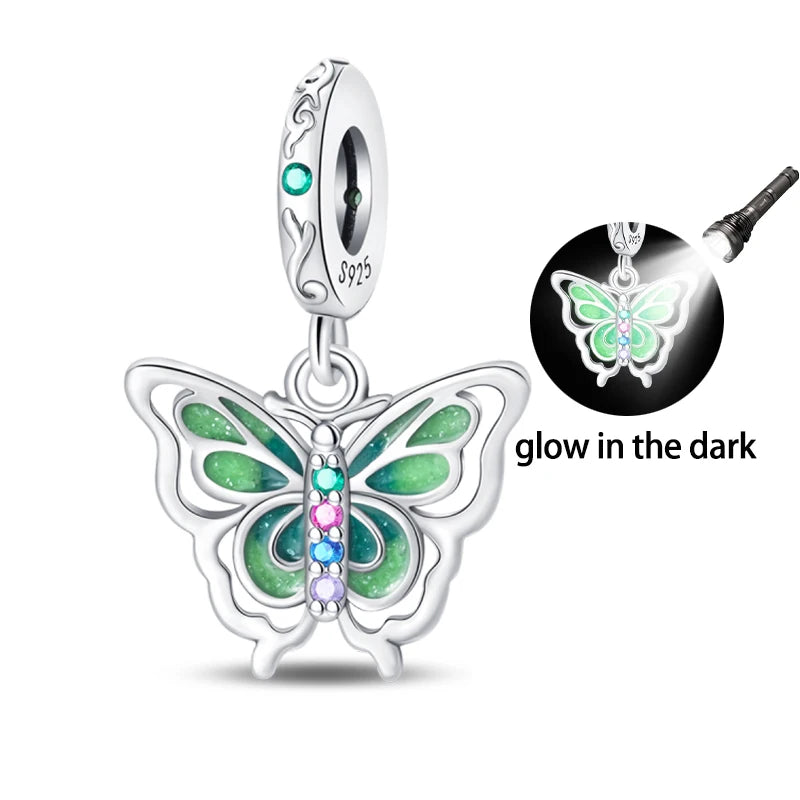 Butterfly charm beads attached to bracelet