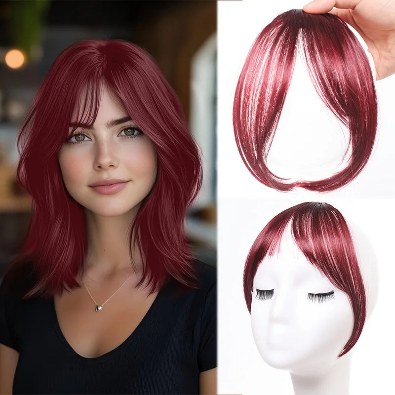 Clip-in bangs hair extension worn on model