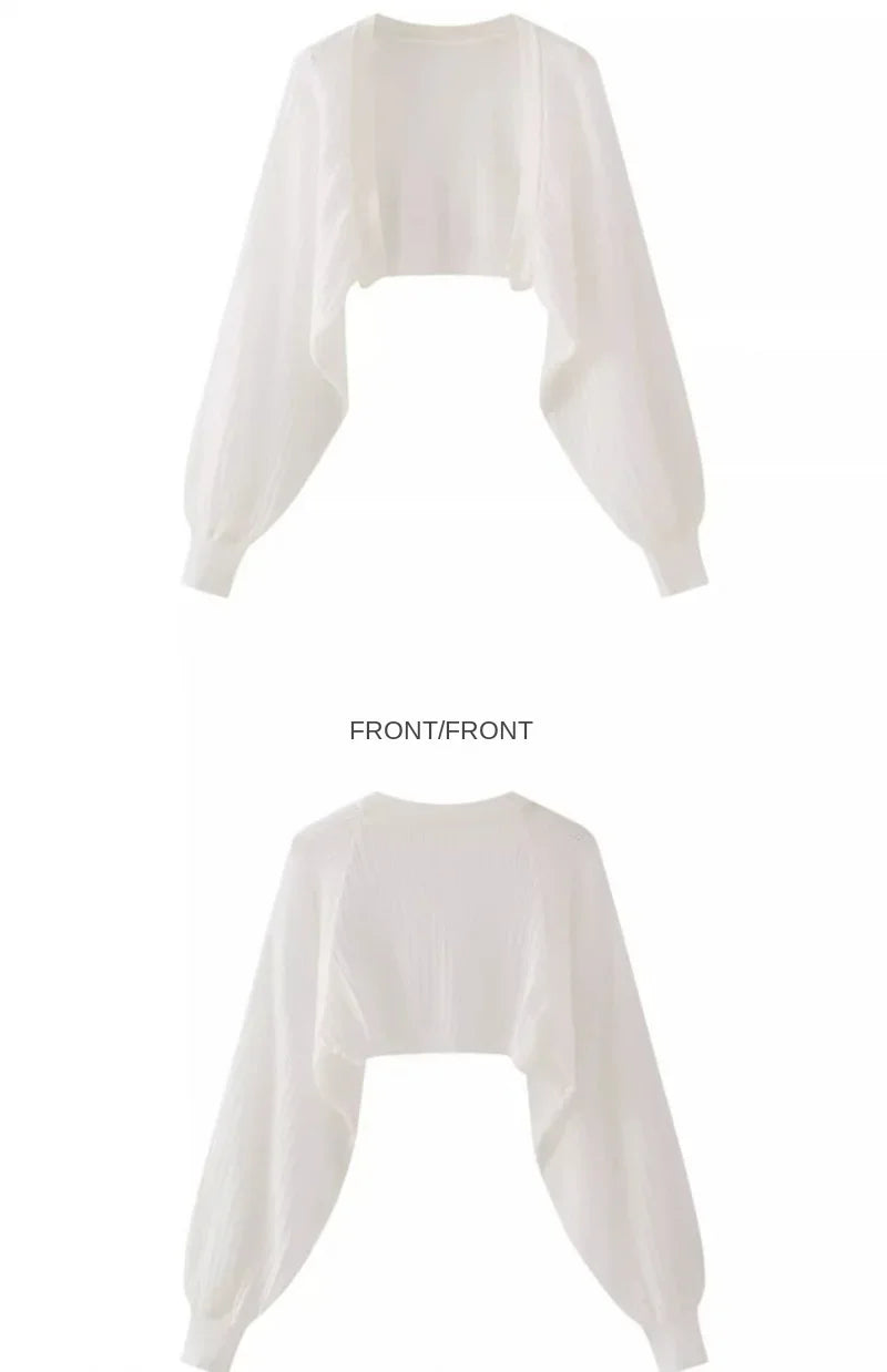 Ice silk sun proof cardigan apricot white