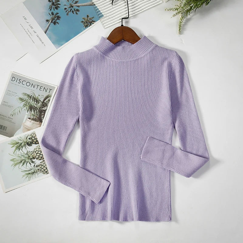 Soft turtleneck sweater front view purple