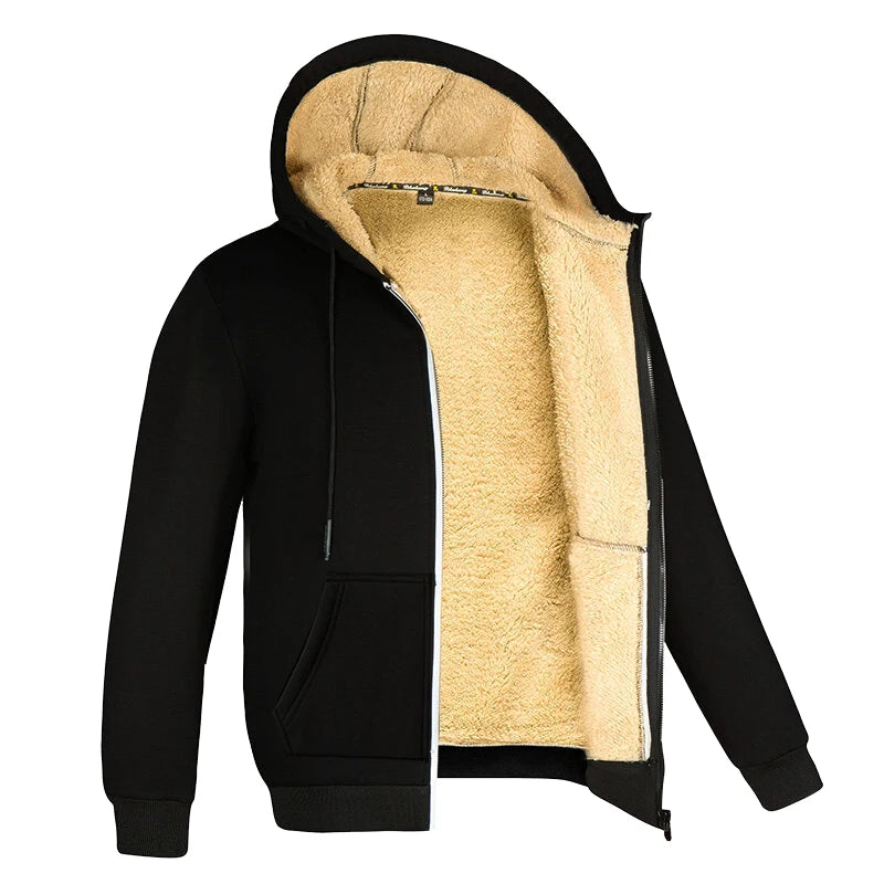 Hooded lambswool coat front view dark grey