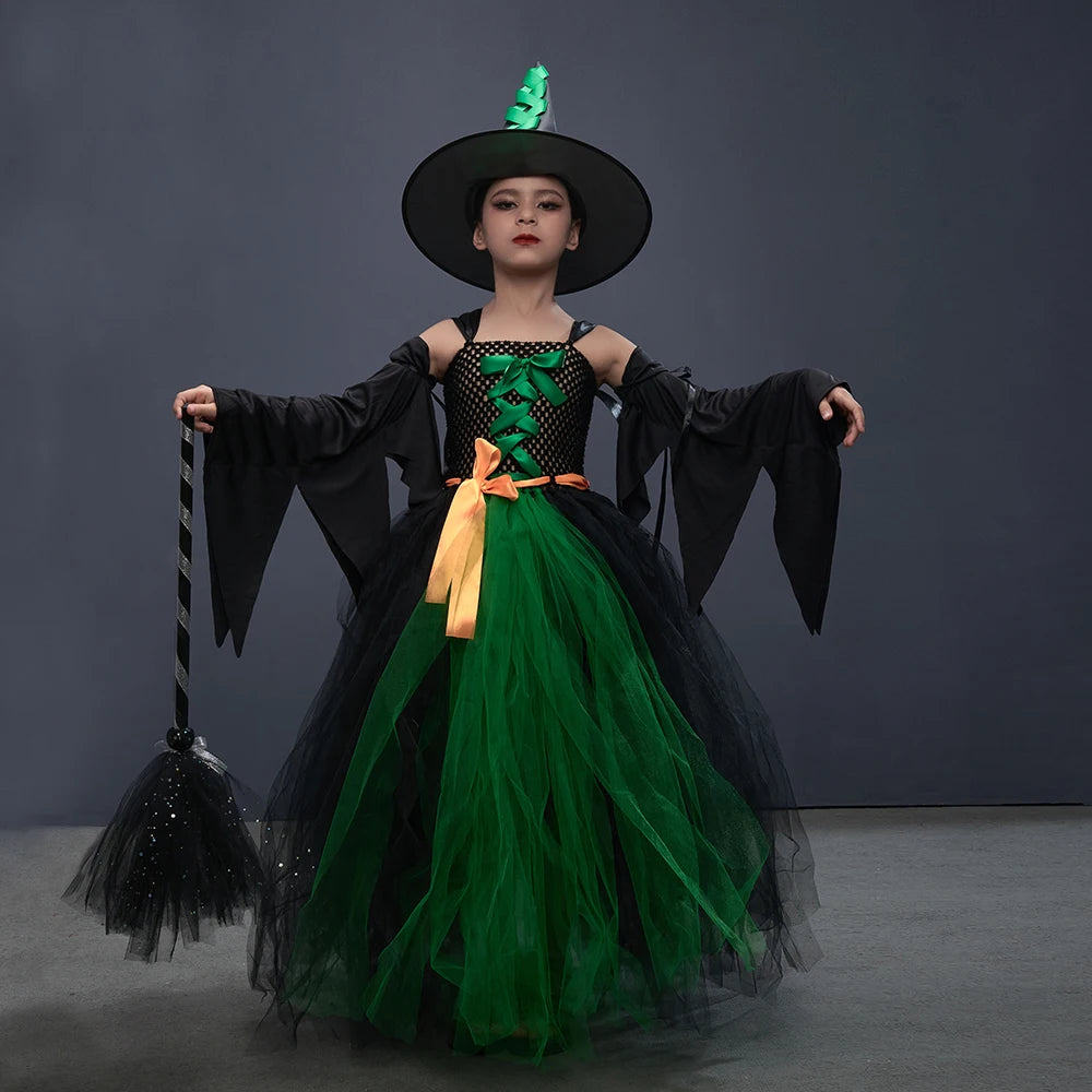 Girls witch Halloween costume worn by child
