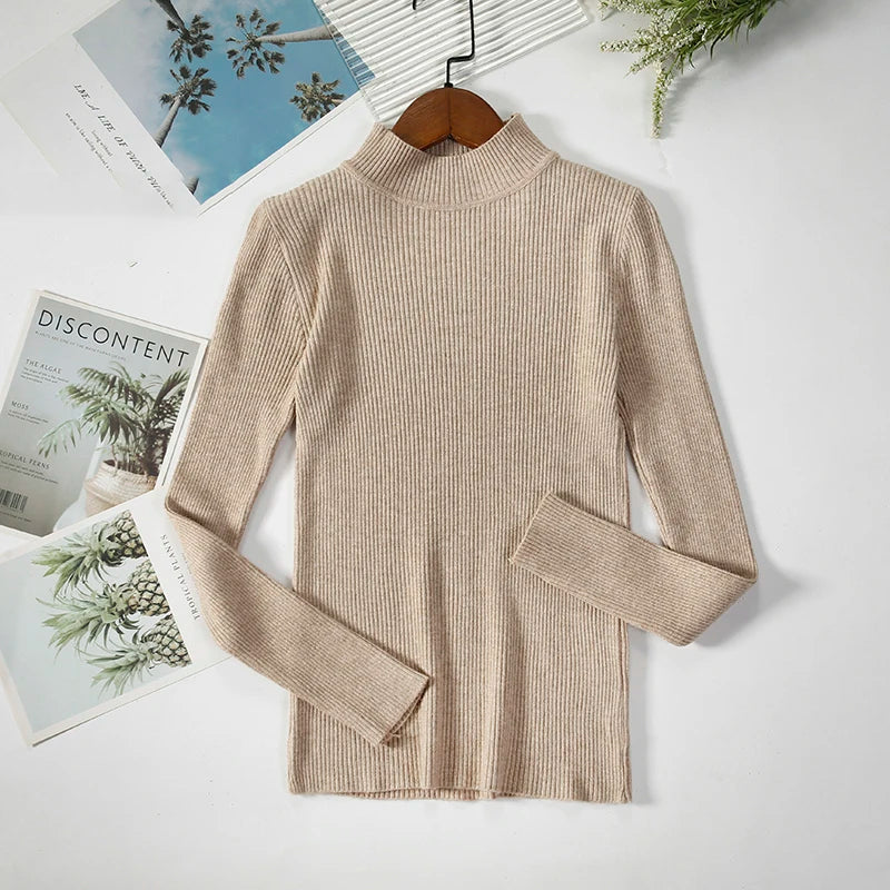 Soft turtleneck sweater front view blue