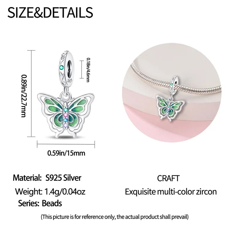 Butterfly charm beads attached to bracelet