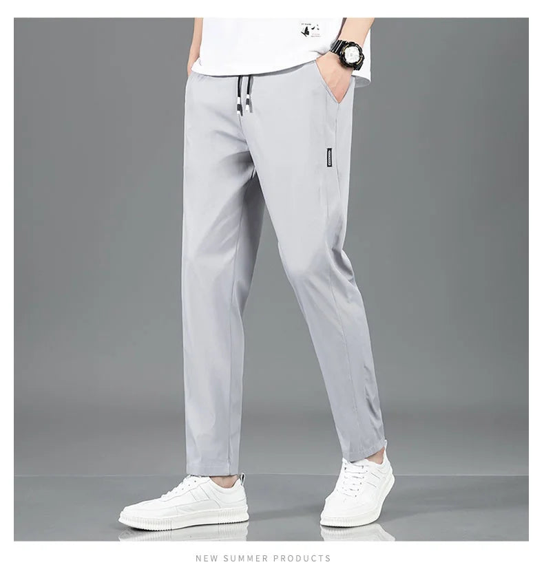 Ice silk straight leg trousers front view white