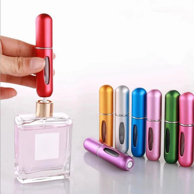Mini travel perfume atomizer worn in use