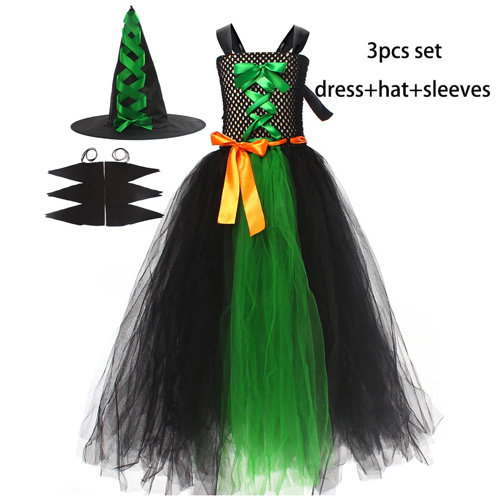 Girls Witch Halloween Costume – Spooky 3-Piece Dress Set