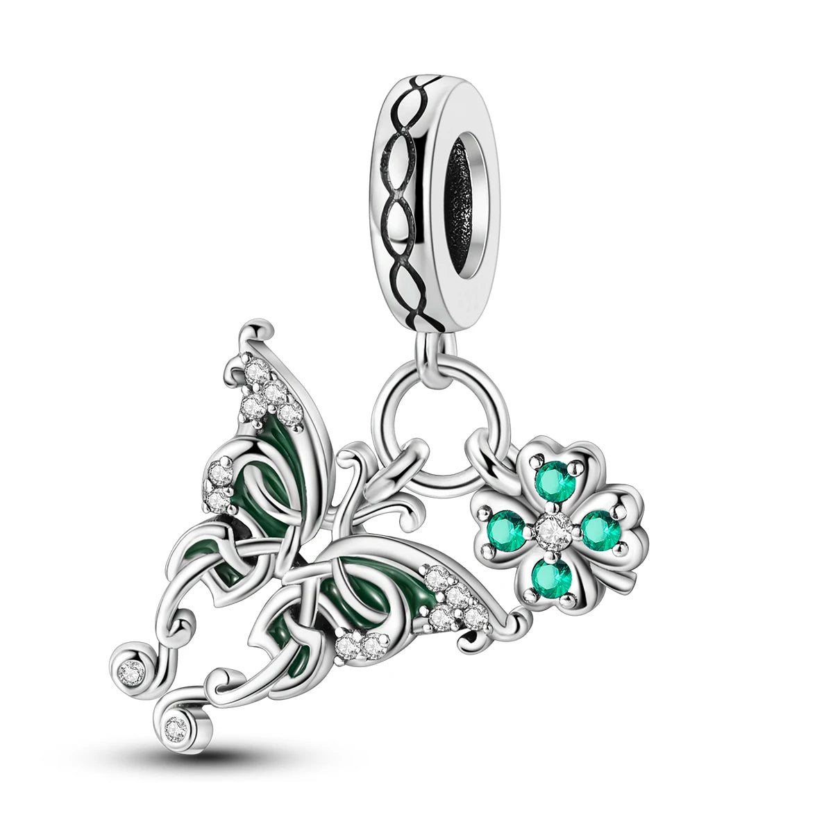 Butterfly charm beads attached to bracelet