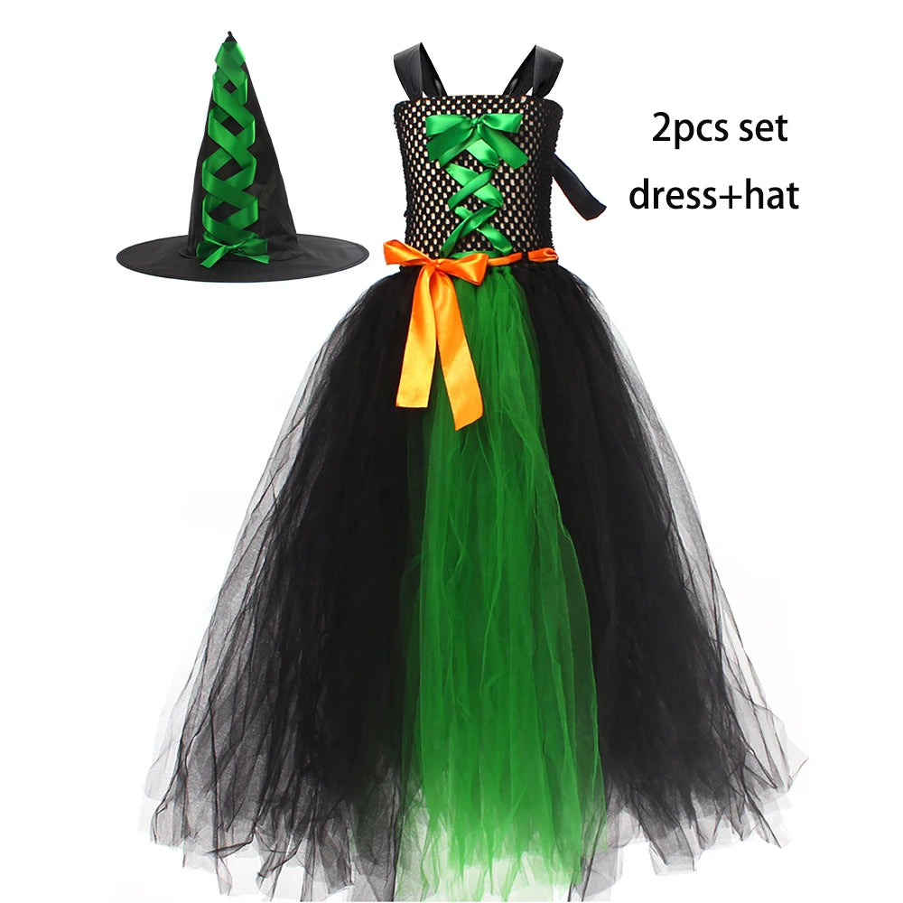 Girls Witch Halloween Costume – Spooky 3-Piece Dress Set