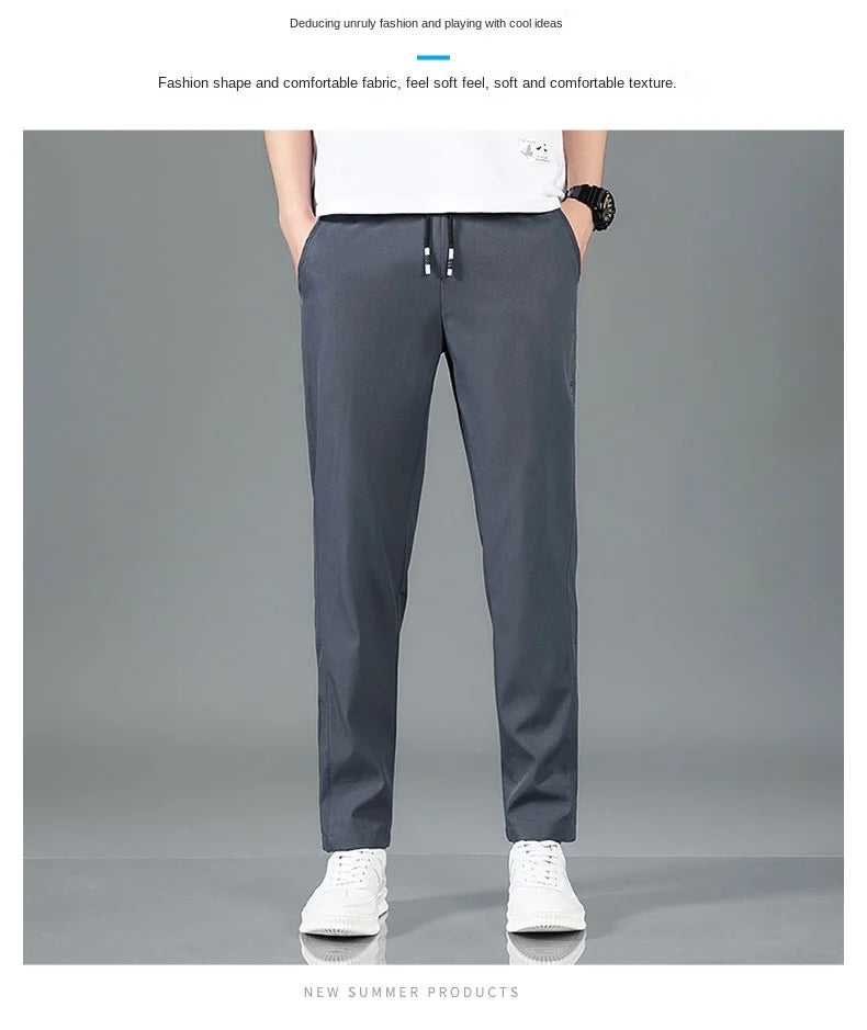 Ice silk straight leg trousers front view gray