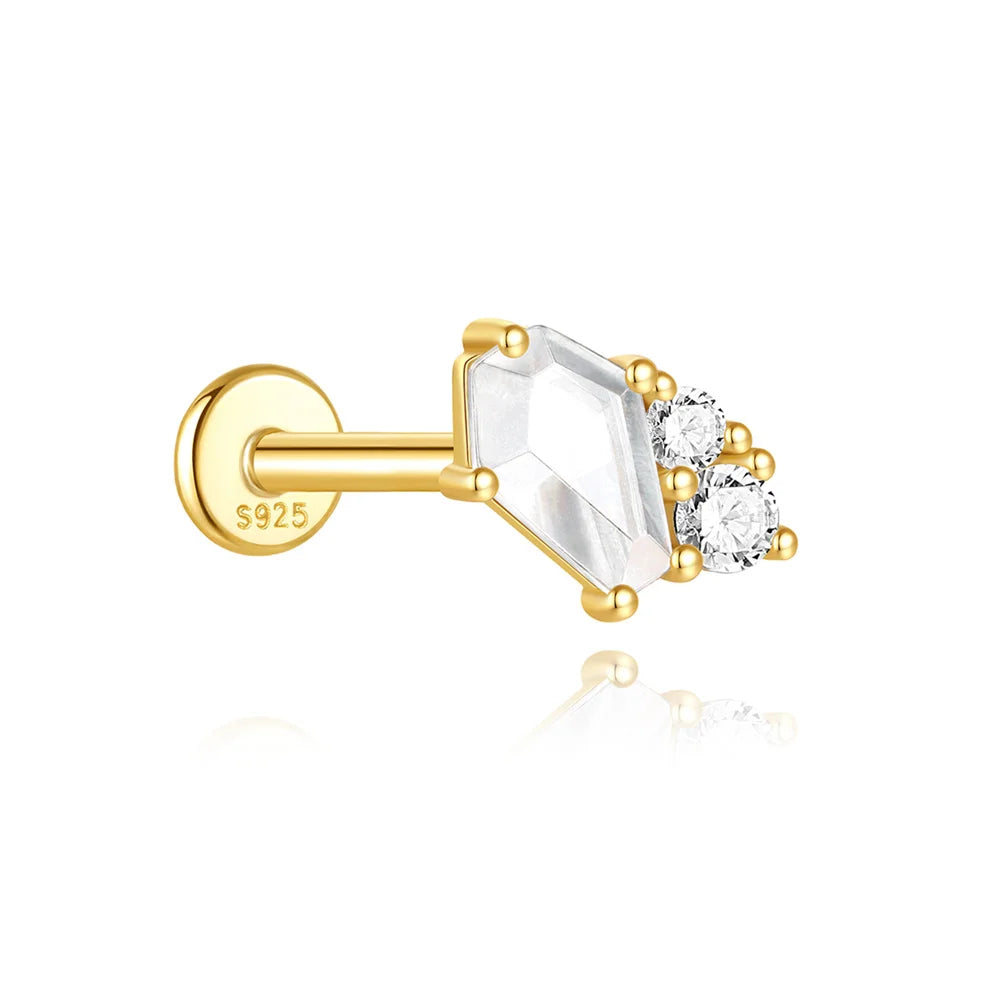 Moonstone geometric stud earrings gold-plated finish