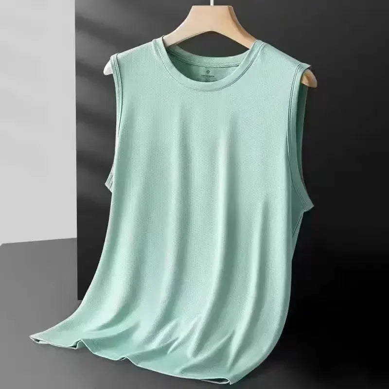 Ice silk mesh tank top front view light green
