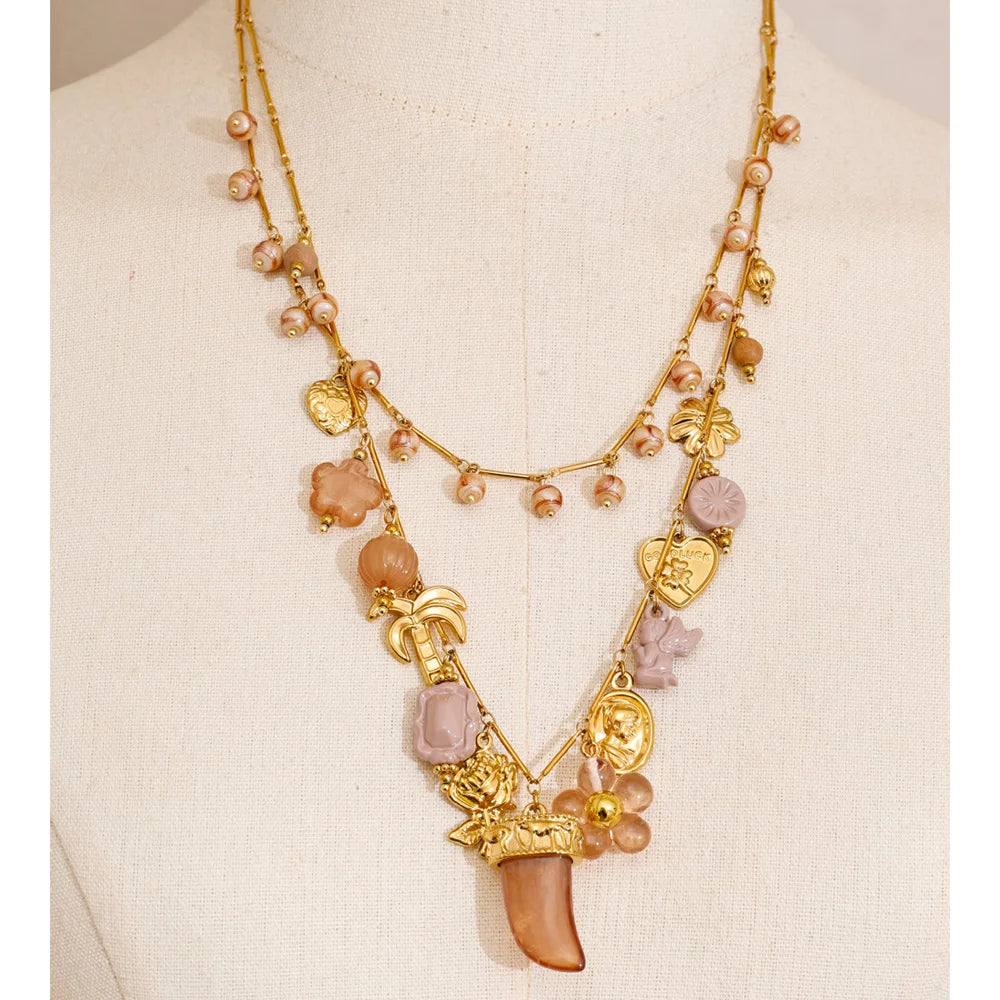 Double-layer resin charm necklace pendant close-up