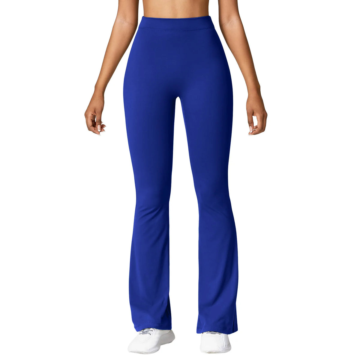 V-back waist leggings purple flared close up front