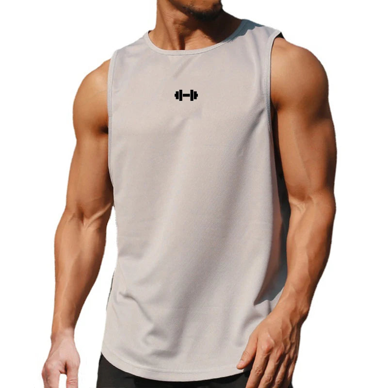 Quick-dry gym tank top front view gray