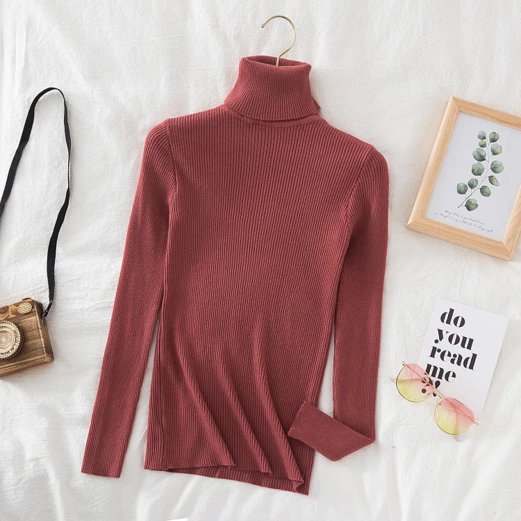 Soft turtleneck sweater front view wine