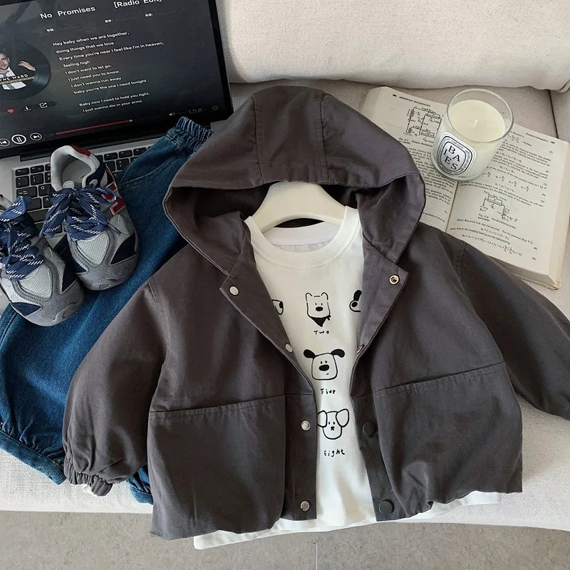 Toddler hooded spring jacket worn by child