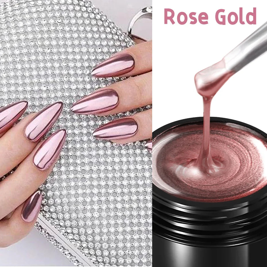 Chrome metallic 3D gel polish applied on nails