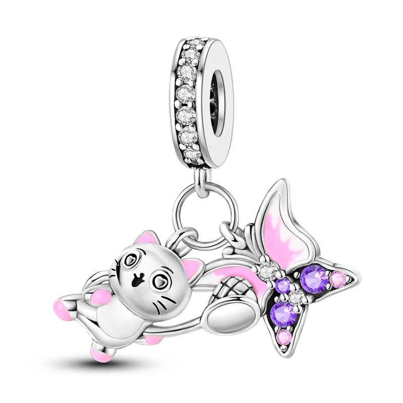 Butterfly charm beads attached to bracelet