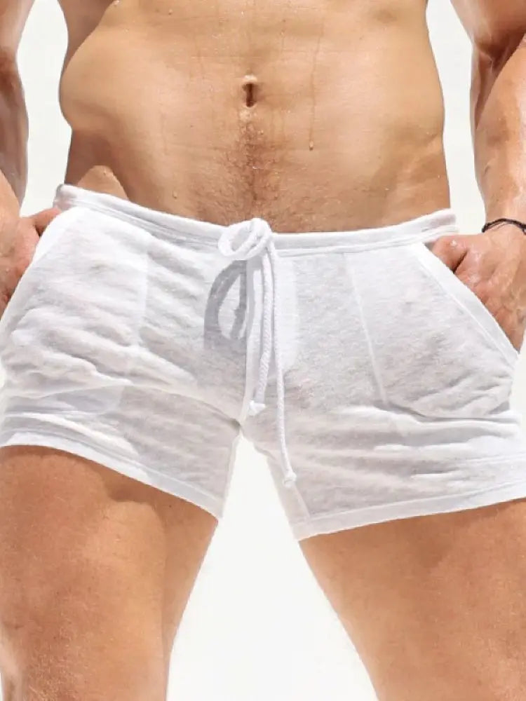 Men's bamboo lounge shorts front view white