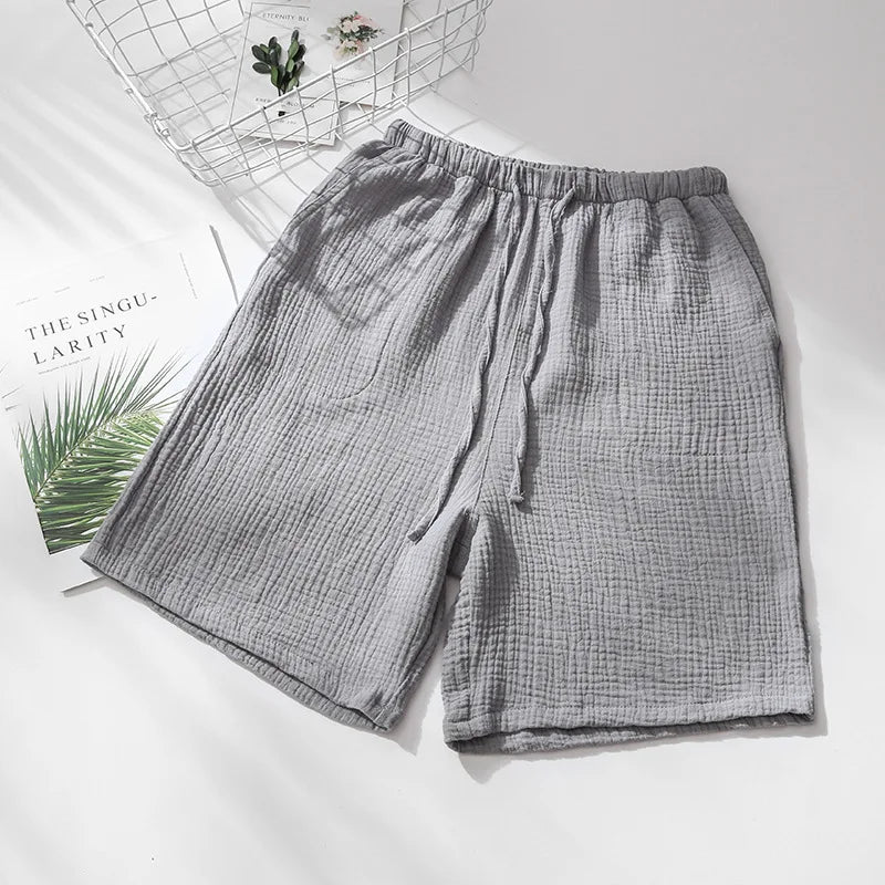 Unisex cotton crepe pajama shorts gray blue men's