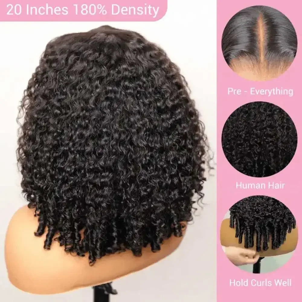 Burmese curly hd lace wig worn on model