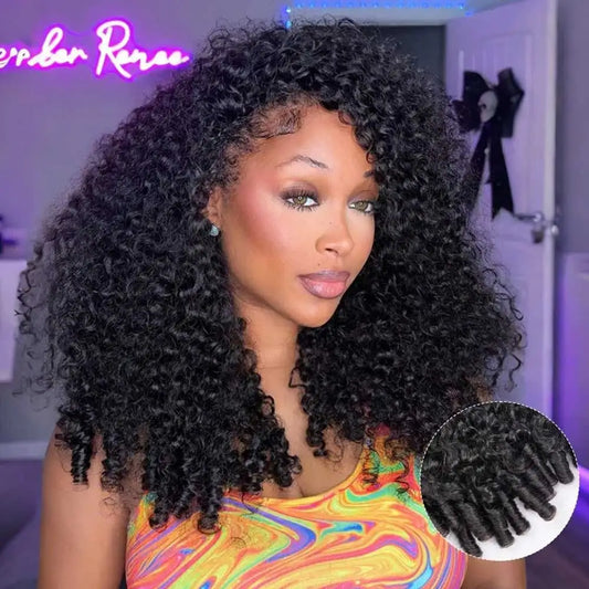 Burmese curly hd lace wig worn on model
