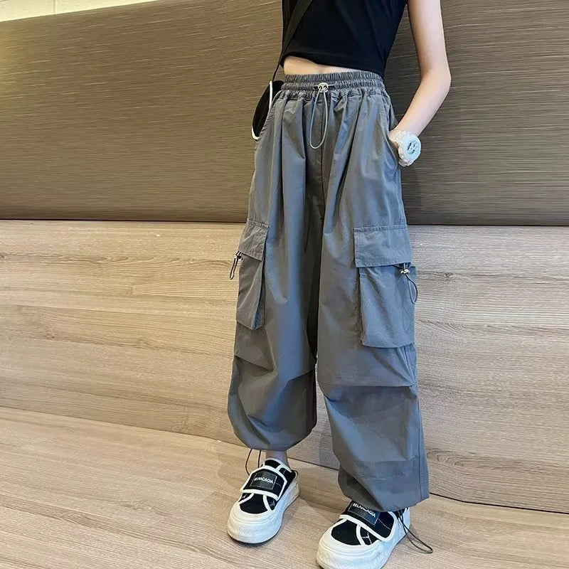 Girls cargo jogger pants waistband detail