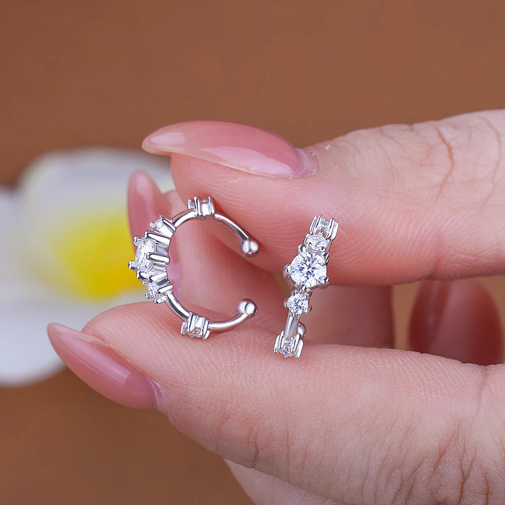 Moissanite clip-on ear cuffs front view