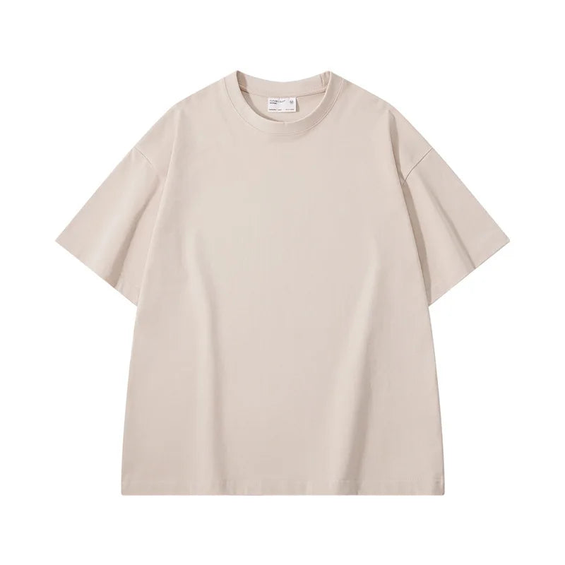Men's heavyweight oversized drop shoulder tee worn casual outfit ash