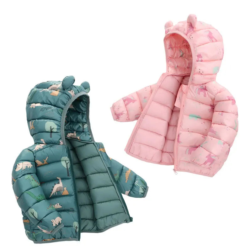 Kids hooded bear jacket bear zip detail