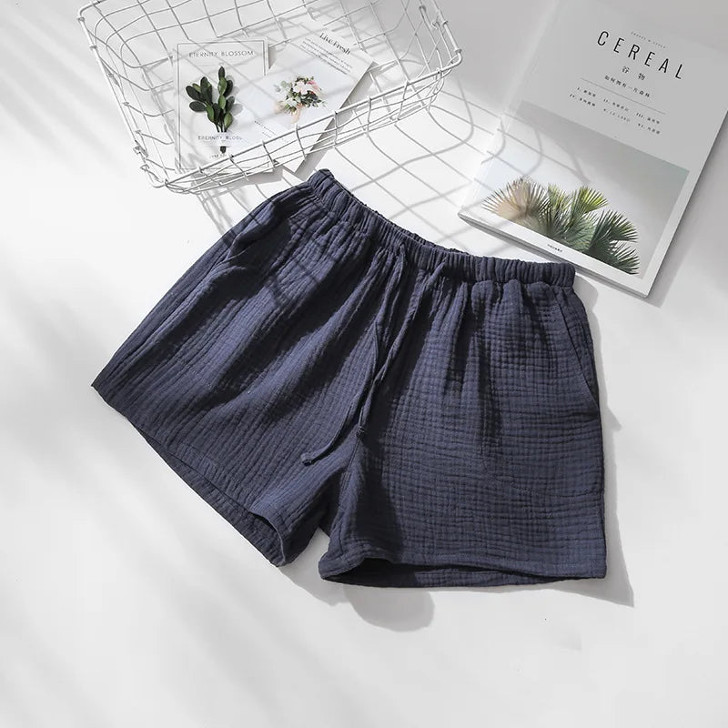 Unisex cotton crepe pajama shorts gray blue men's