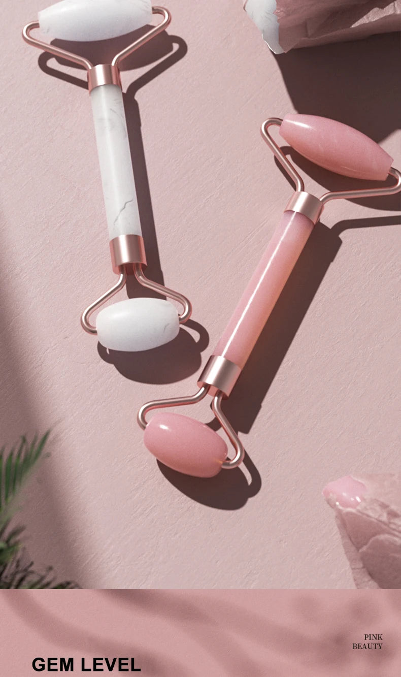Facial massage roller scraper set worn in use
