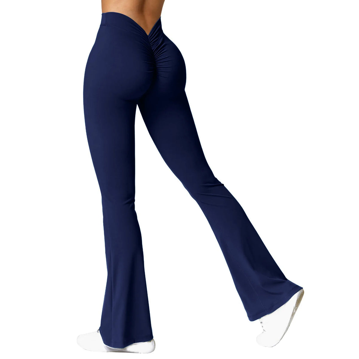 V-back waist leggings purple flared close up front