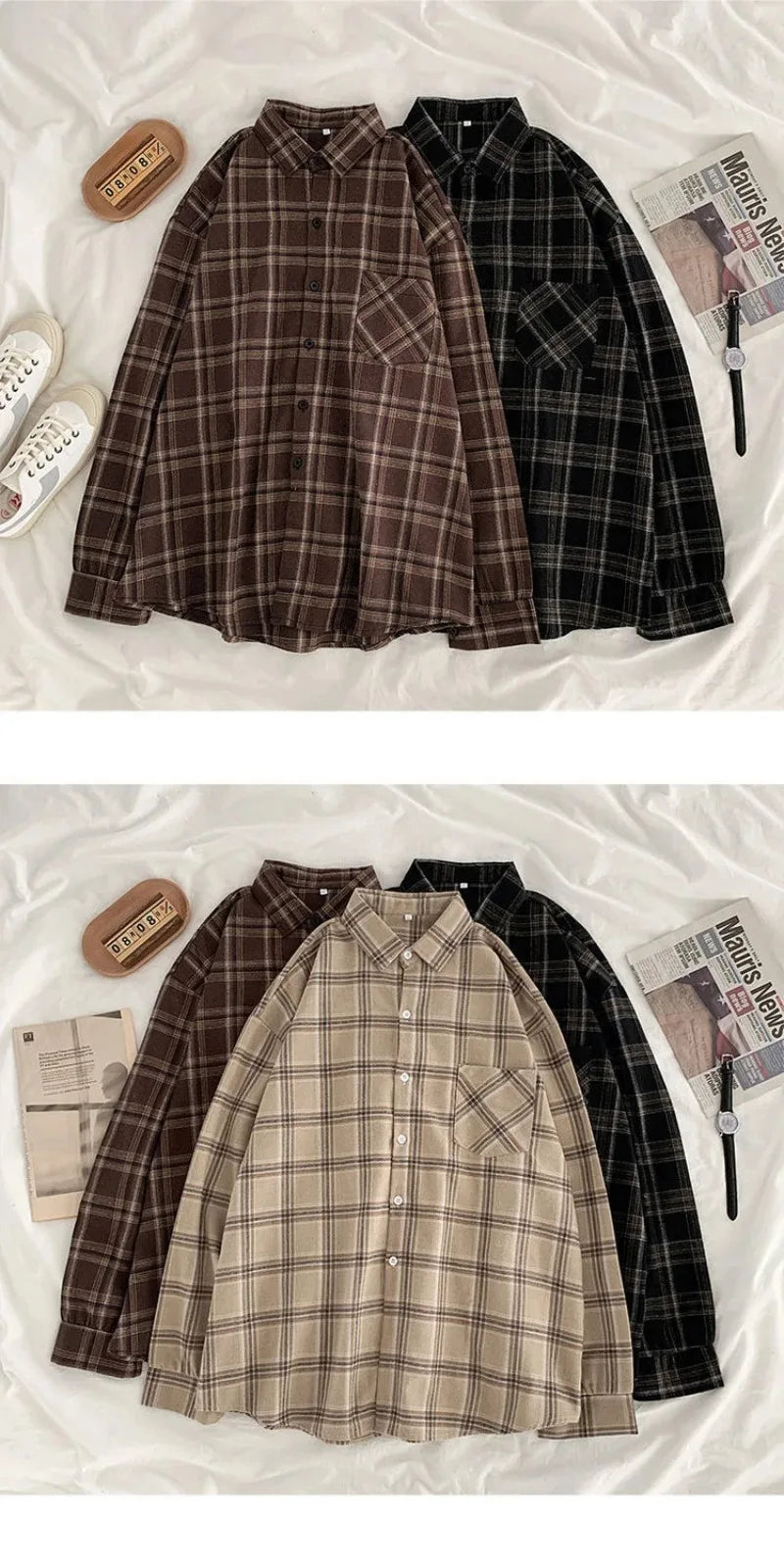 Oversized plaid shirt khaki and brown comparison