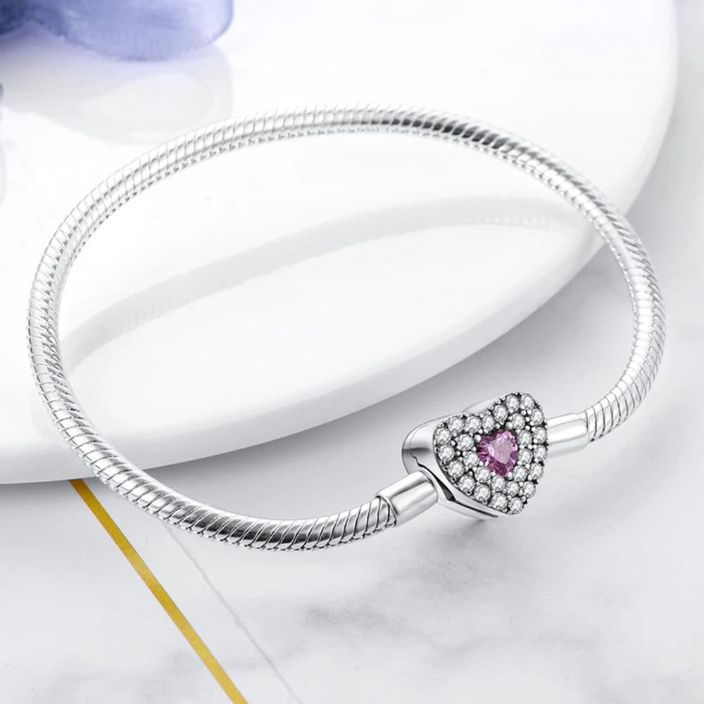 Peach heart charm bracelet zircon sparkle closeup