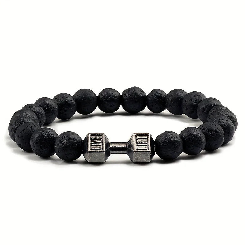 Lava stone beaded bracelet worn on wrist