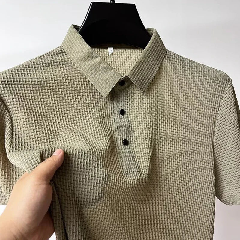 Bone print polo shirt front view green