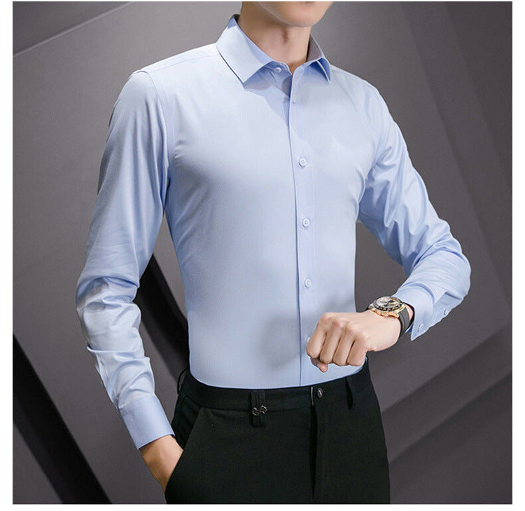 Slim fit business shirt front view navy blue
